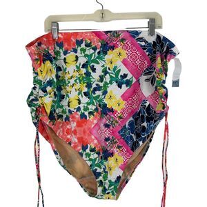 Swim By Cacique New Brief Bottoms‎ Multicolor 26 Floral High Waist Drawstring